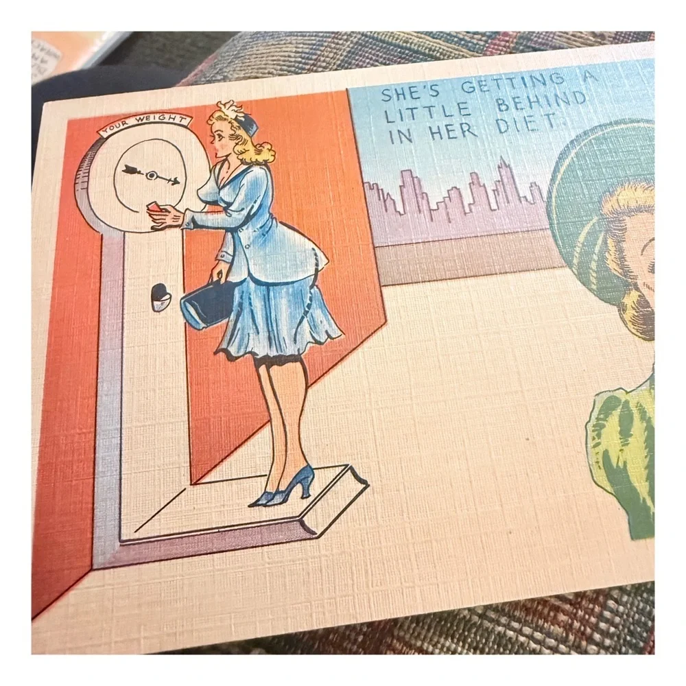 Vintage Original 1940’s Unused Linen Humor Postcard, Kitchy Ephemera